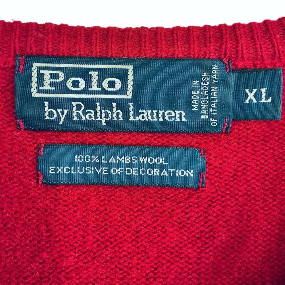 Polo Ralph Lauren Men's XL Red V-Neck 100%‎ Lambswool Classic Fit Sweater